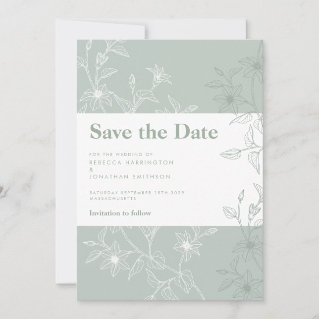 Invitación Sage Green Floral Wedding Save The Date Card (Anverso)