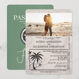 Invitación Sage Green Florida Passport Boda
