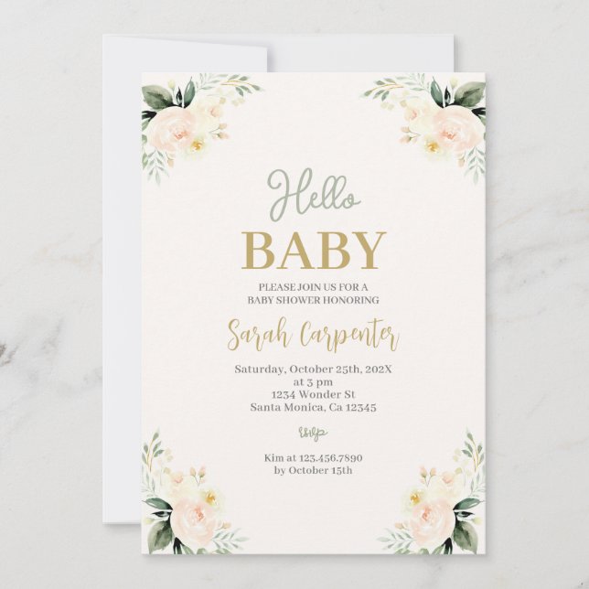 Invitación Sage Green Flowers Baby Shower (Anverso)