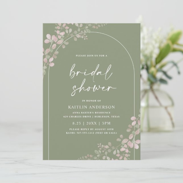 Invitación Sage Green Foliage Boho Arch Bridal Shower (Anverso de pie)