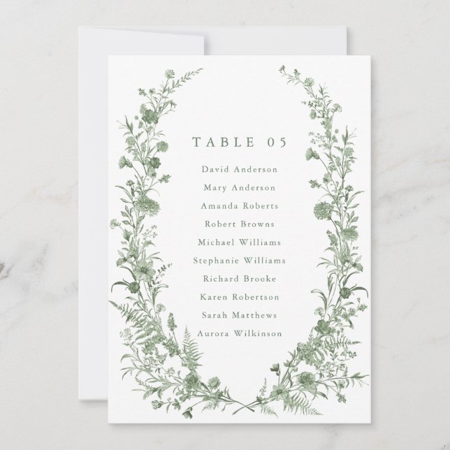 Invitación Sage green foliage Spring Chic Seating Chart card  (Anverso)