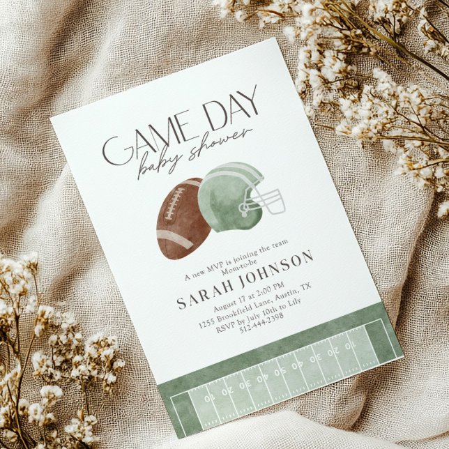 Invitación Sage Green Football Game Day Baby Shower  (Subido por el creador)