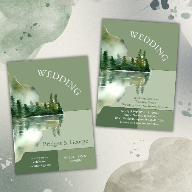 Invitación Sage Green Forest Lake Landscape Wedding (Subido por el creador)