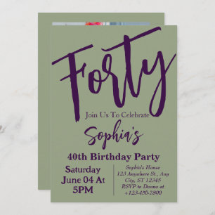 Invitación Sage Green Forty Modern 40th Birthday Fiesta Photo