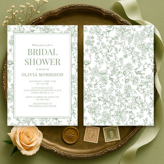 Invitación Sage Green French Chinoiserie Floral Bridal Shower (Subido por el creador)