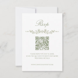 Invitación Sage Green French Floral RSVP Card with QR Code