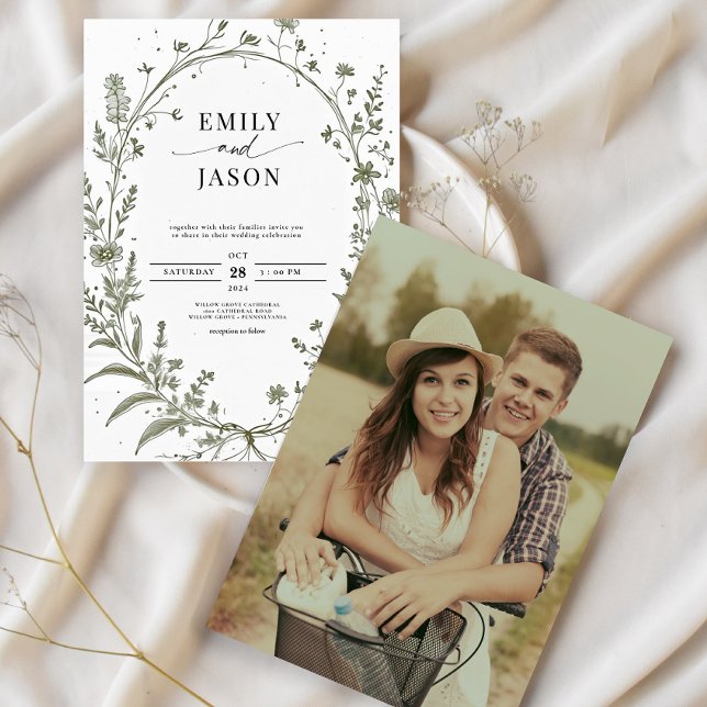 Invitación Sage Green French Roses Botanical Photo Wedding (Subido por el creador)