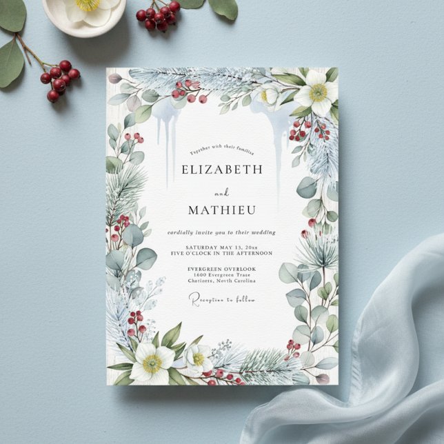 Invitación Sage Green Frosty Winter Wedding (Subido por el creador)