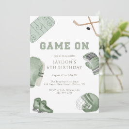 Invitación Sage Green Game On Hockey Birthday Party Sports 