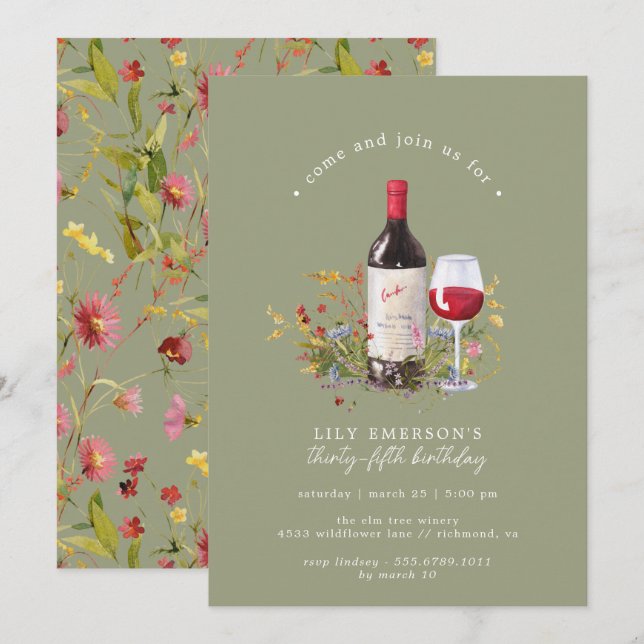Invitación Sage Green Garden | Cumpleaños de Adultos en Dotac (Anverso / Reverso)