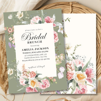 Invitación Sage green garden flower spring Bridal shower
