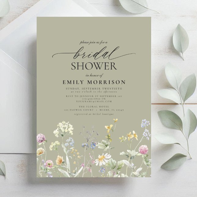 Invitación Sage Green Garden Flowers Script Bridal Shower (Subido por el creador)