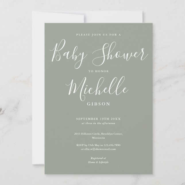 Invitación Sage Green Gender Neutral Baby Shower (Anverso)