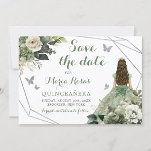 Invitación Sage Green Geometric Princess Quinceañera Floral