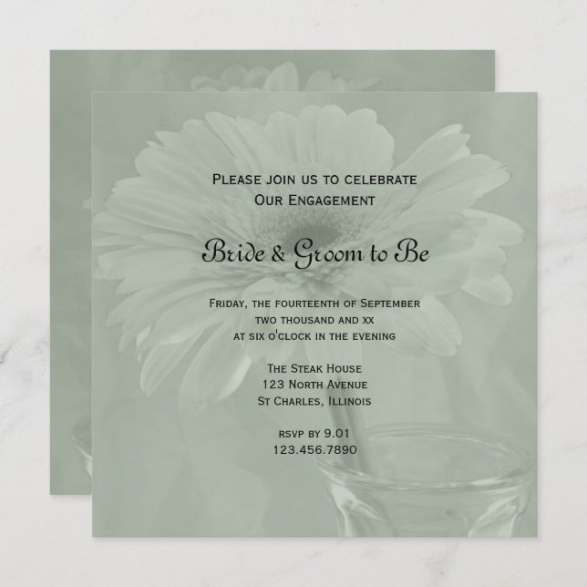 Invitación Sage Green Gerber Daisy Engagement Party (Anverso / Reverso)