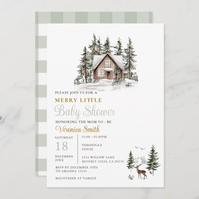 Invitación Sage Green Gingham A Merry Little Baby Shower  (Anverso / Reverso)