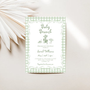 Invitación Sage Green Gingham Baby Brunch Baby Shower