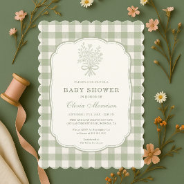 Invitación Sage Green Gingham Baby Shower