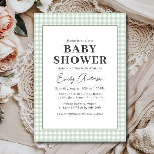 Invitación Sage Green Gingham Baby Shower