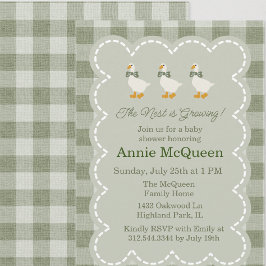Invitación Sage Green Gingham Buffalo Check Goose Baby Shower