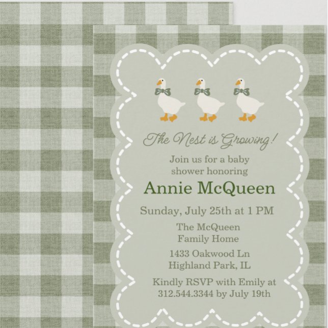 Invitación Sage Green Gingham Buffalo Check Goose Baby Shower (Subido por el creador)