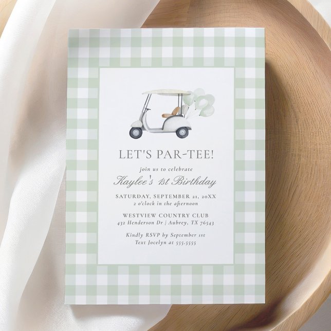 Invitación Sage Green Gingham Golf Birthday (Subido por el creador)