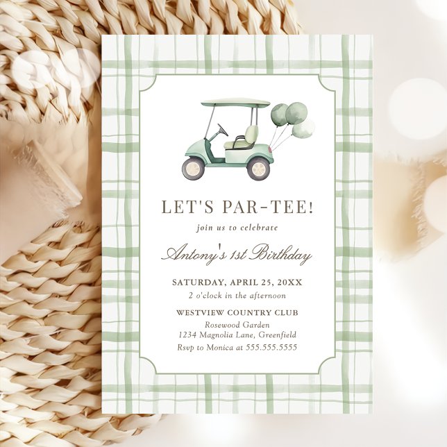 Invitación Sage Green Gingham Golf Birthday Invitation (Subido por el creador)