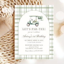 Invitación Sage Green Gingham Golf Birthday Invitation