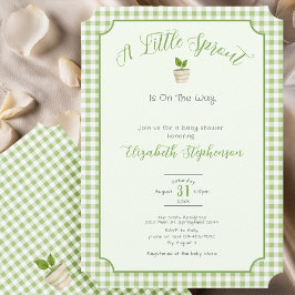 Invitación Sage Green Gingham Little Sprout Baby Shower