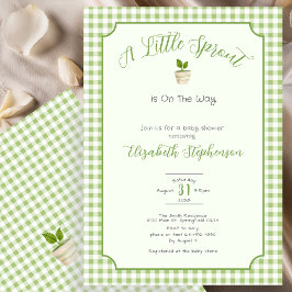 Invitación Sage Green Gingham Little Sprout Baby Shower