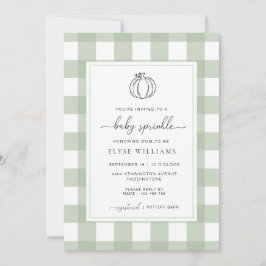 Invitación Sage Green Gingham Pumpkin Bebé Sprinkle