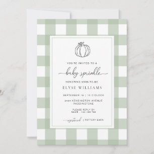 Invitación Sage Green Gingham Pumpkin Bebé Sprinkle