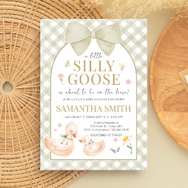 Invitación Sage Green Gingham Silly Goose Baby Shower