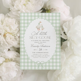 Invitación Sage Green Gingham Silly Goose Baby Shower