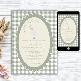 Invitación Sage Green Gingham Silly Goose Baby Shower