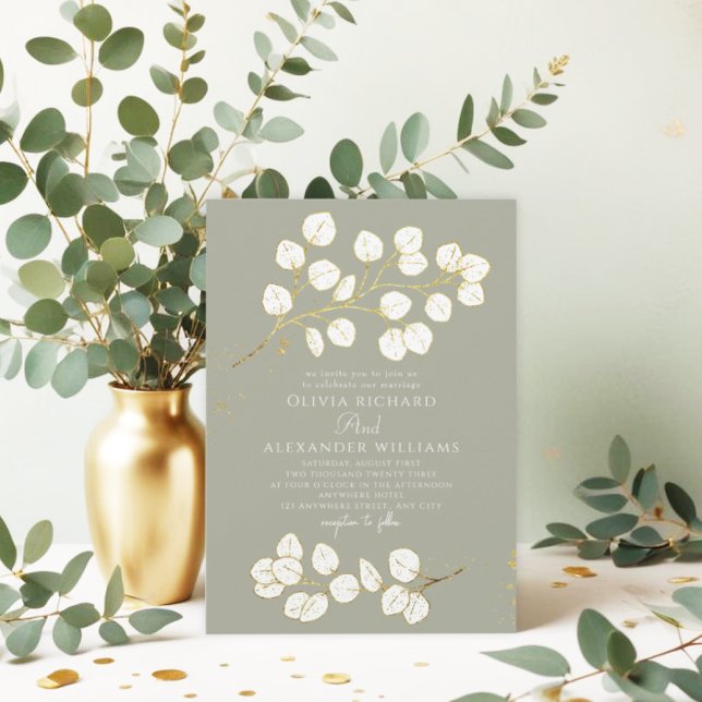 Invitación Sage Green Glod greenery Eucalyptus Boda (Subido por el creador)