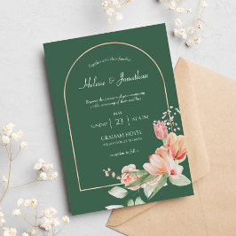 Invitación Sage Green Gold Arch Floral Elegante Boda Boho
