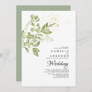 Invitación Sage Green Gold Boho Greenery Boda