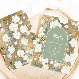 Invitación Sage Green Gold Chinoiserie Floral Bridal Shower