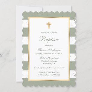 Invitación Sage Green Gold Cross Stars Strism