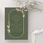 Invitación Sage Green & Gold Elegant Botanic Frame Boda<br><div class="desc">Moda y elegantes invitaciones de color verde sabio con un marco botánico de oro falso y tipografía blanca. Un marco de vegetación hecho a mano con tus nombres y detalles de eventos en una tipografía simple y delicada con una ampersand oro floreciente. Ideal para una boda de primavera, verano, otoño...</div>