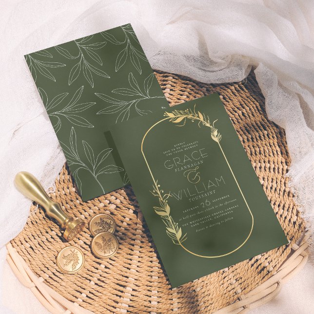 Invitación Sage Green & Gold Elegant Botanic Frame Boda (Subido por el creador)
