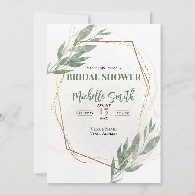 Invitación Sage Green Gold Eucalyptus Floral Bridal Shower (Anverso)
