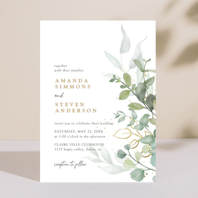 Invitación Sage Green Gold Eucalyptus Greenery Boho Boda (Subido por el creador)