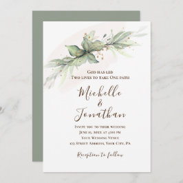 Invitación Sage Green Gold Floral Christian Boda