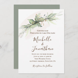 Invitación Sage Green Gold Floral Christian Boda