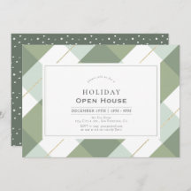 Sage Green & Gold Gingham Check Holiday Open House