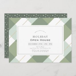 Invitación Sage Green & Gold Gingham Check Holiday Open House