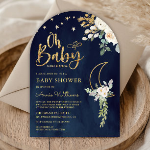 Invitación Sage Green Gold Marfil Floral Moon Nave Baby Showe