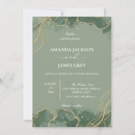 Invitación Sage Green Gold Photo Wedding Invitation 